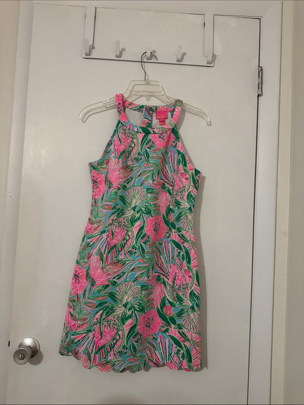 Lilly Pulitzer Hot Pink & Green Tropical Halter Dress